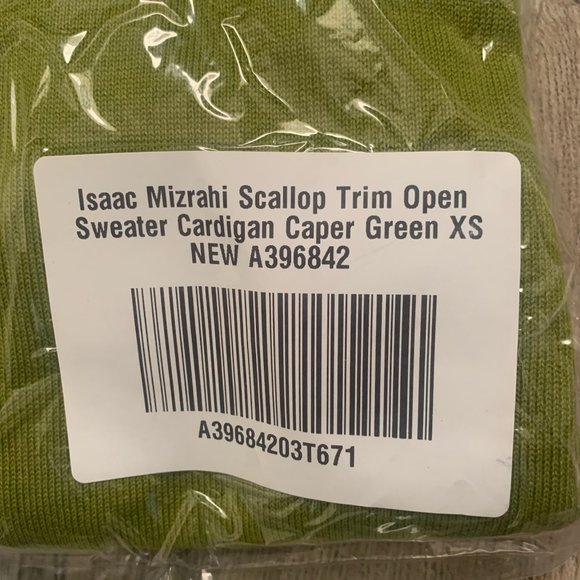 NWT ISAAC MIZRAHI SCALLOP TRIM OPEN FRONT CARDIGAN SWEATER CAPER GREEN XS - Picture 8 of 9